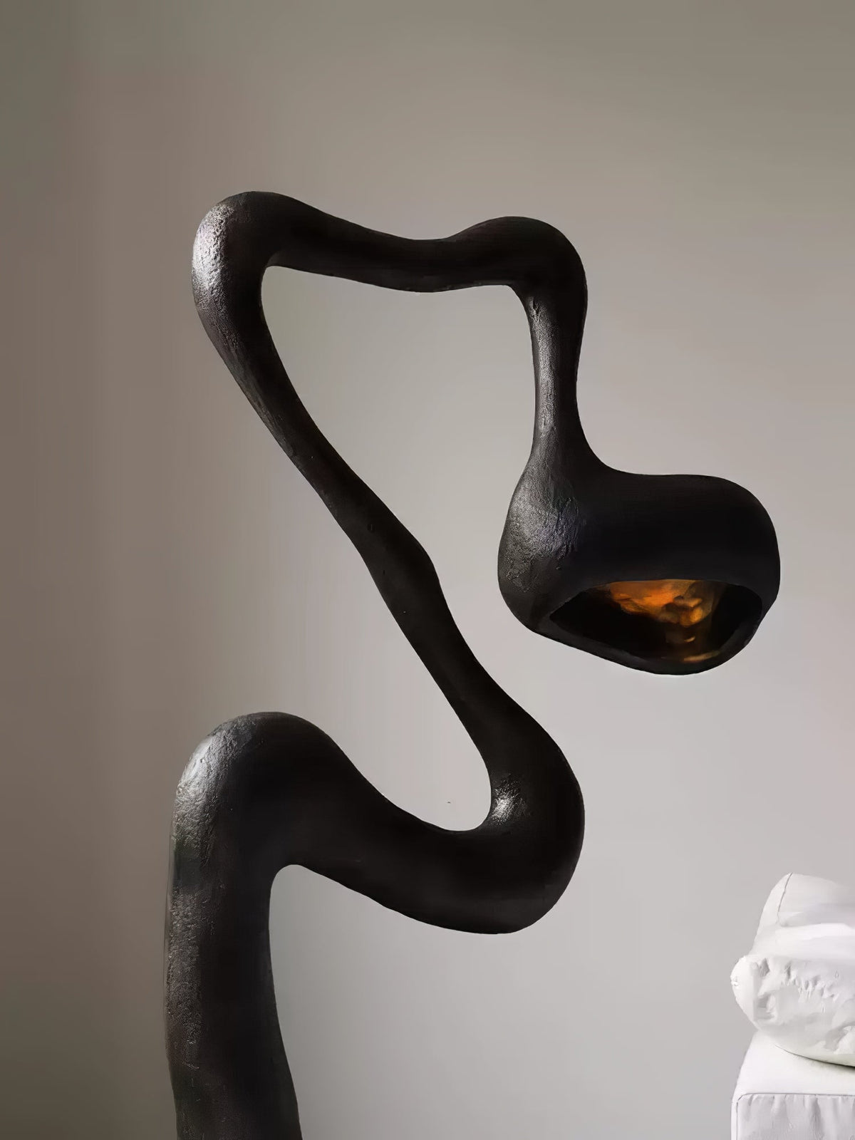 Myrrh Sculptural Floor Lamp in Matte Black with Gold Interior