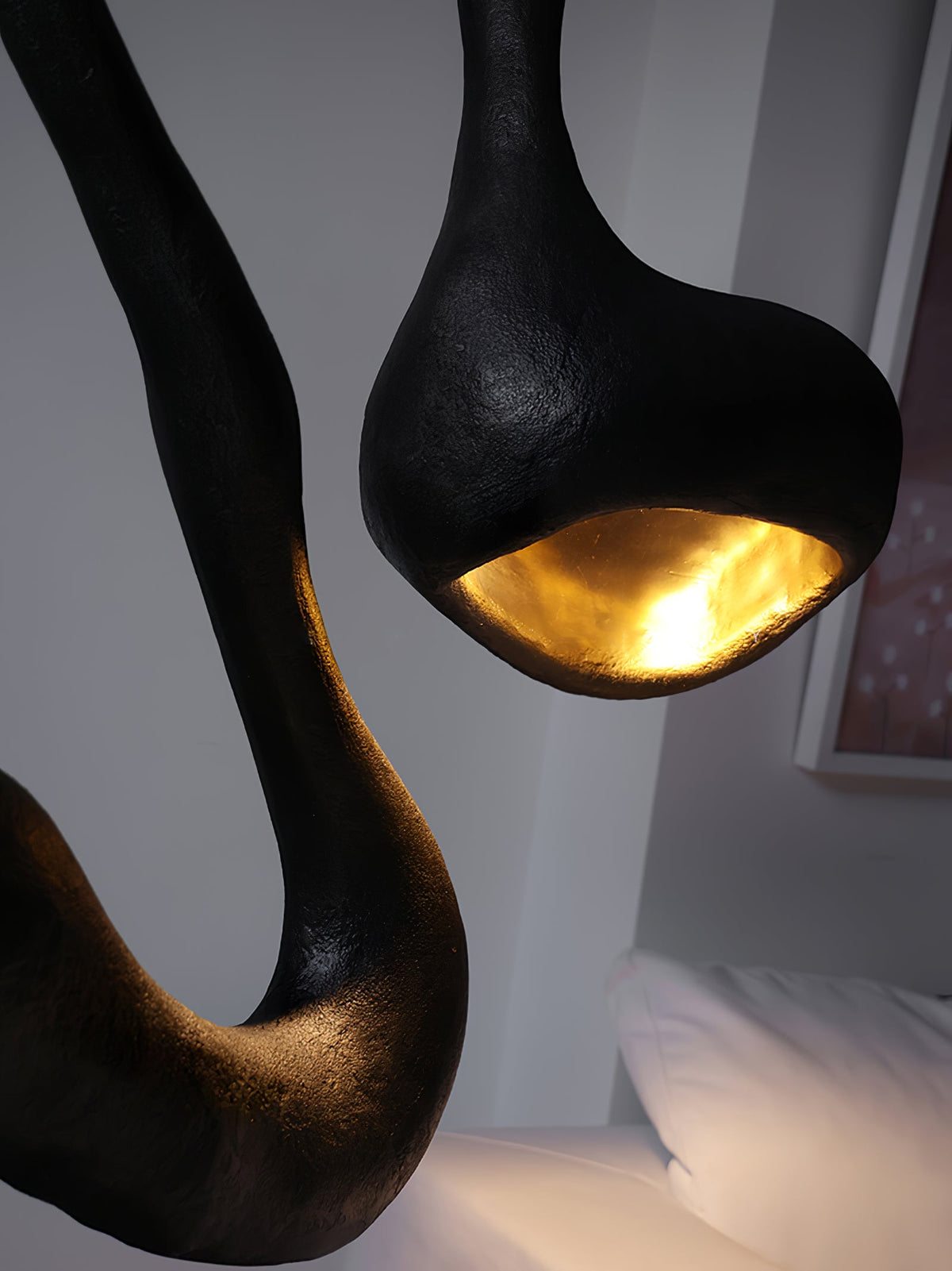 Myrrh Sculptural Floor Lamp in Matte Black with Gold Interior