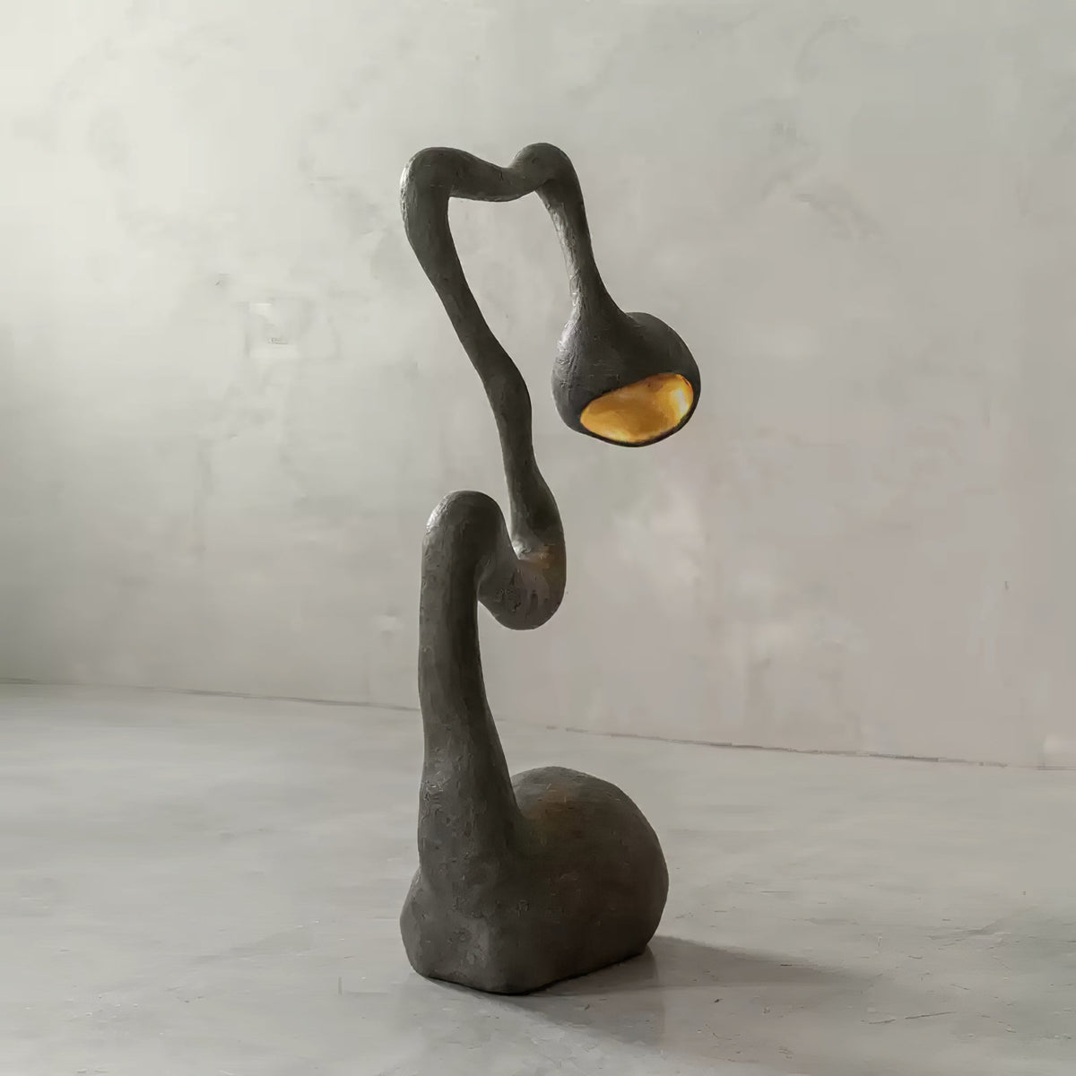 Myrrh Sculptural Floor Lamp in Matte Black with Gold Interior