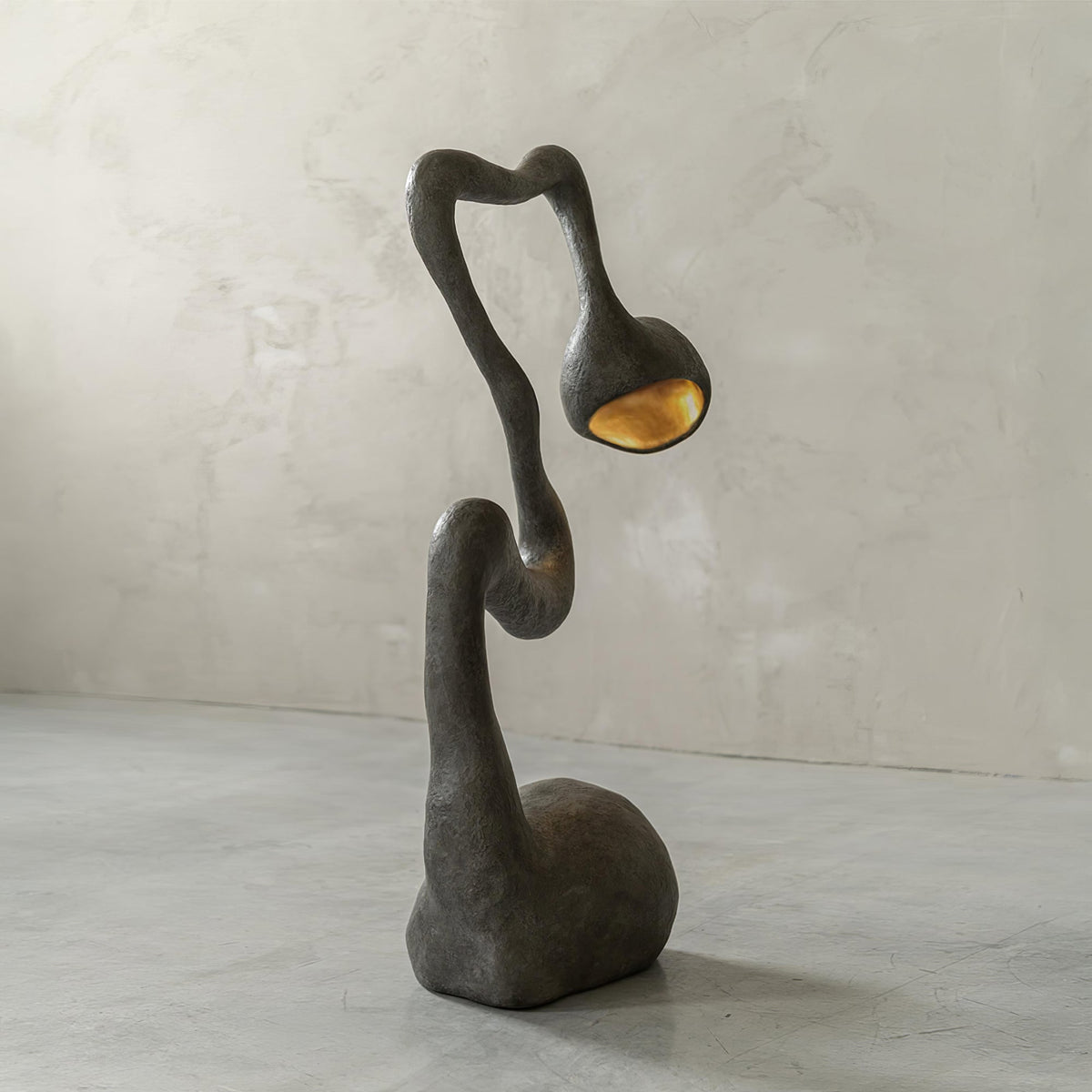 Myrrh Sculptural Floor Lamp in Matte Black with Gold Interior