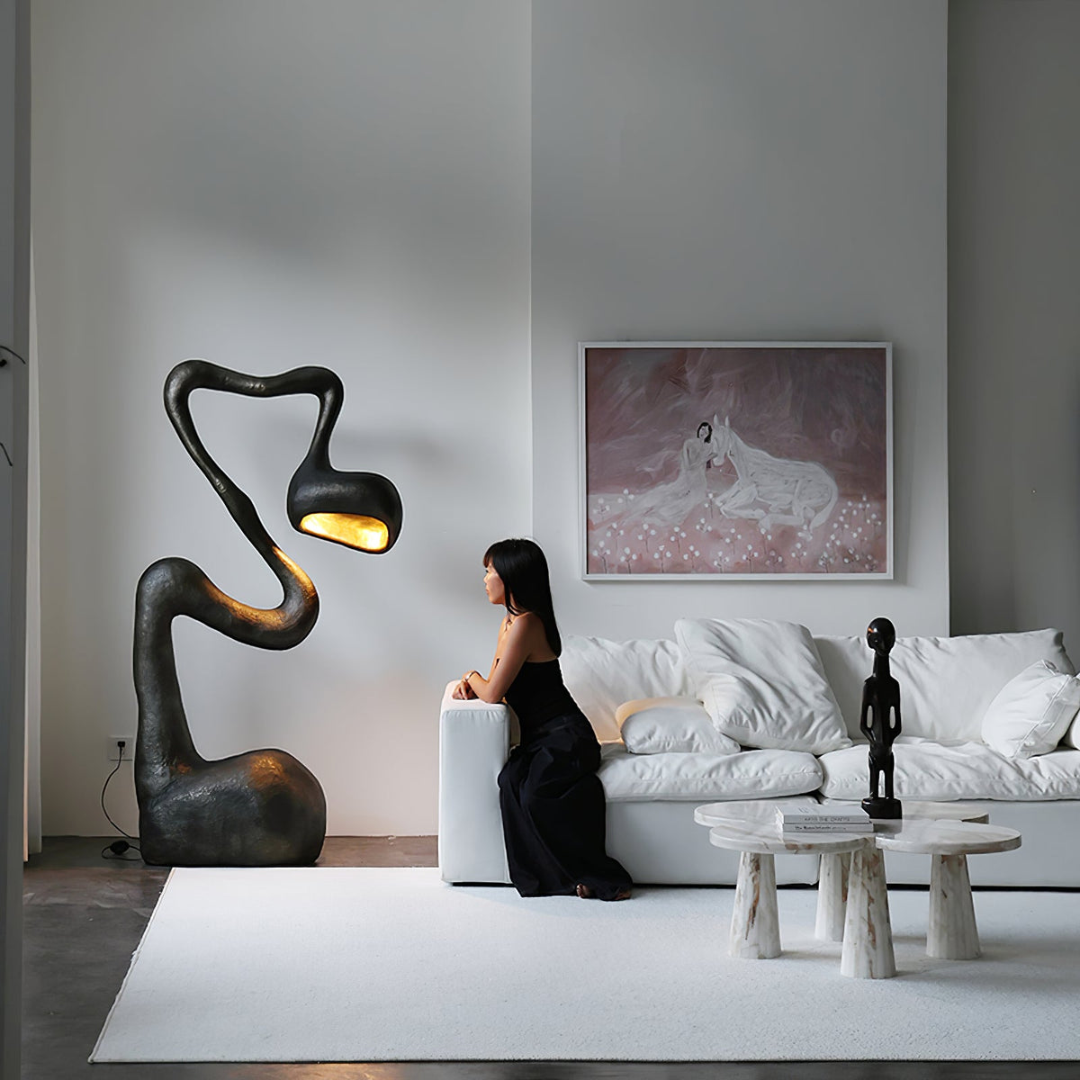 Myrrh Sculptural Floor Lamp in Matte Black with Gold Interior