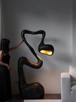 Myrrh Sculptural Floor Lamp in Matte Black with Gold Interior