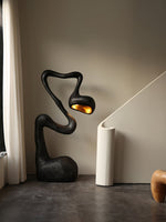 Myrrh Sculptural Floor Lamp in Matte Black with Gold Interior