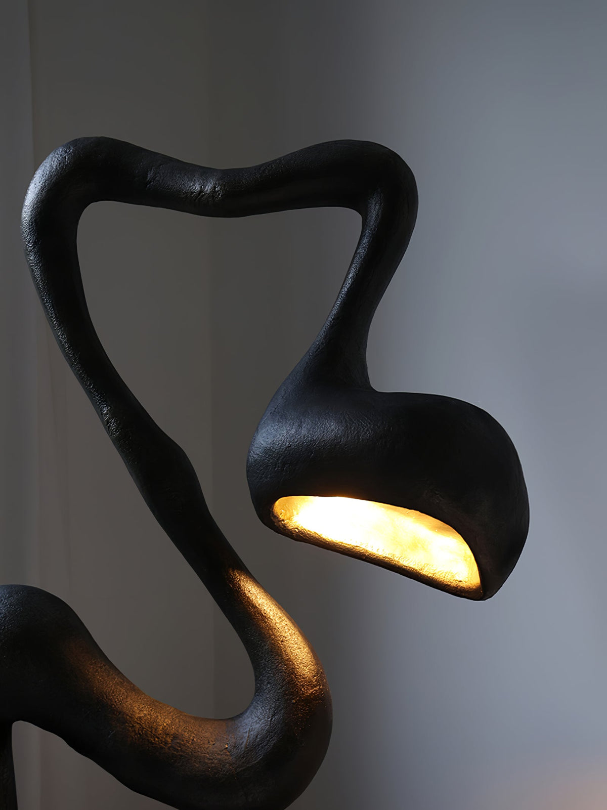 Myrrh Sculptural Floor Lamp in Matte Black with Gold Interior