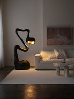 Myrrh Sculptural Floor Lamp in Matte Black with Gold Interior