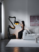 Myrrh Sculptural Floor Lamp in Matte Black with Gold Interior