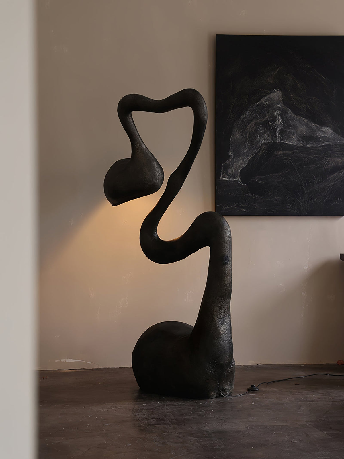 Myrrh Sculptural Floor Lamp in Matte Black with Gold Interior