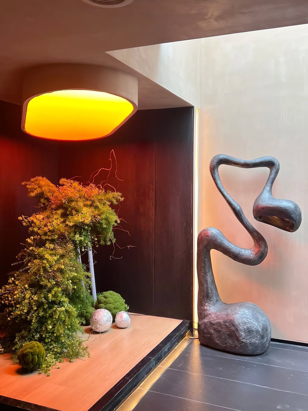 Myrrh Sculptural Floor Lamp in Matte Black with Gold Interior