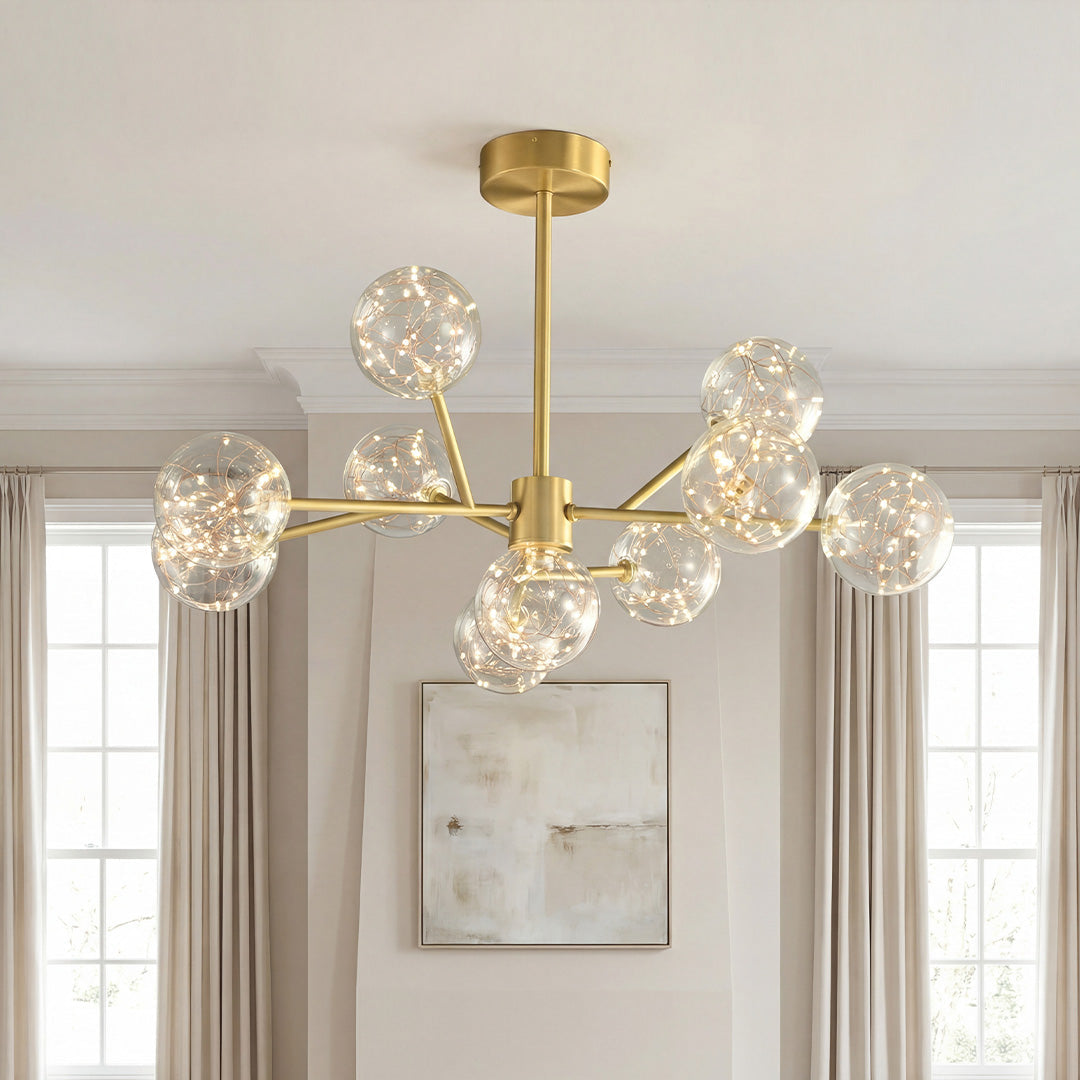 Celestial Glass Globe Chandelier – Modern Molecular LED Pendant for Dining and Living Spaces
