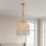 Teardrop Crystal Chandelier in Gold Finish, French-Inspired Ceiling Light