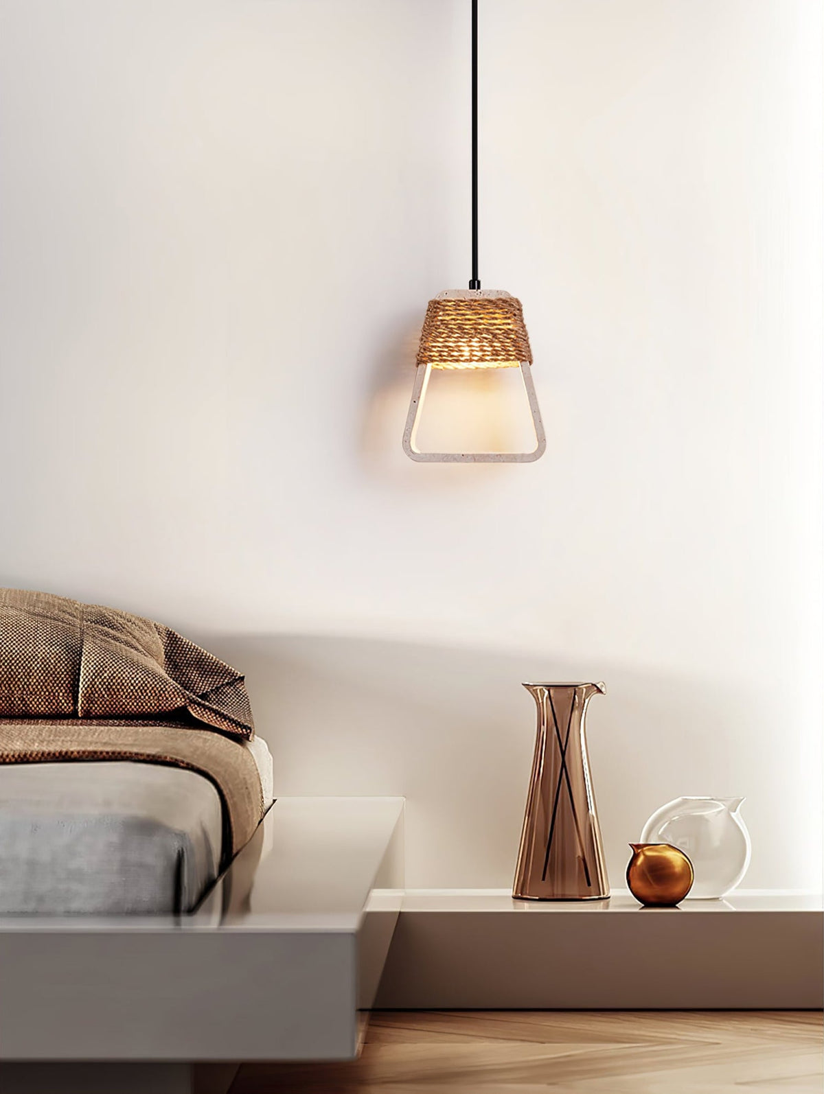 Naroa Pendant Light in Natural Stone and Jute Rope