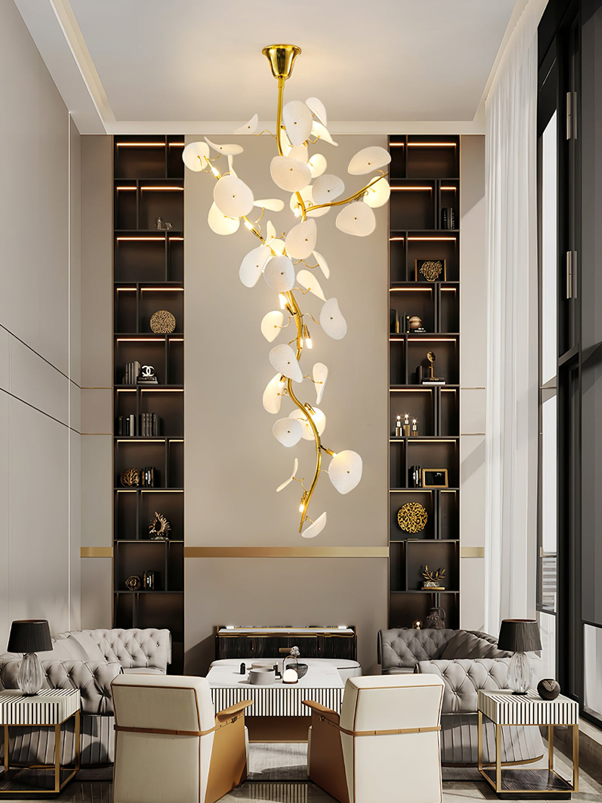 Nebula Petal Chandelier — Modern Ceramic & Gold Designer Pendant Light