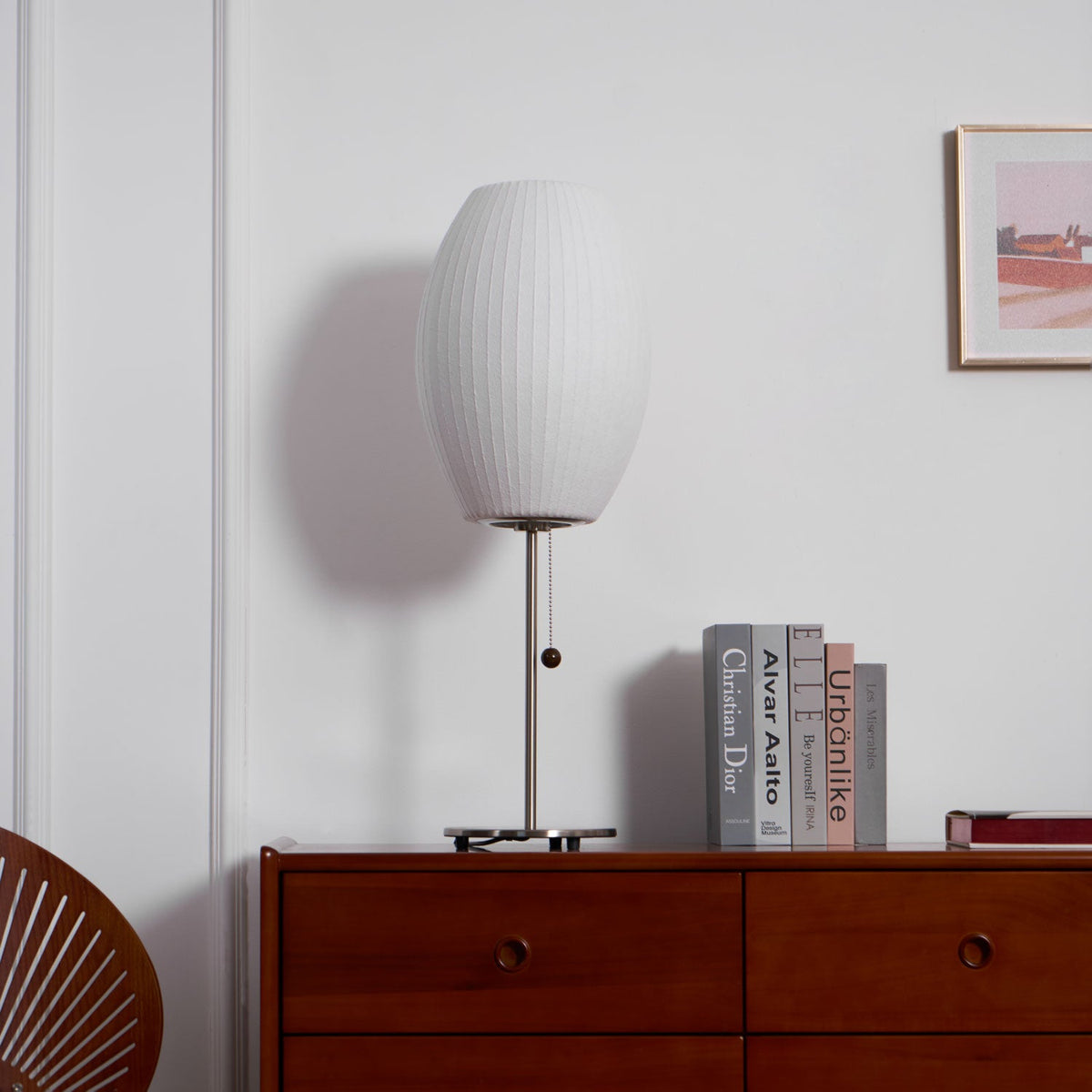 Faux Silk Bubble Table Lamp with Chrome Stem and Pull Chain