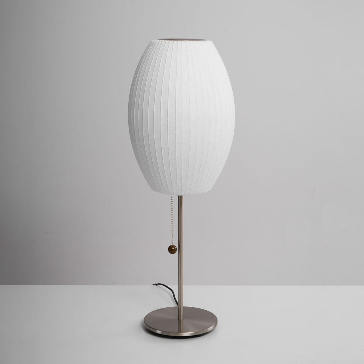 Faux Silk Bubble Table Lamp with Chrome Stem and Pull Chain
