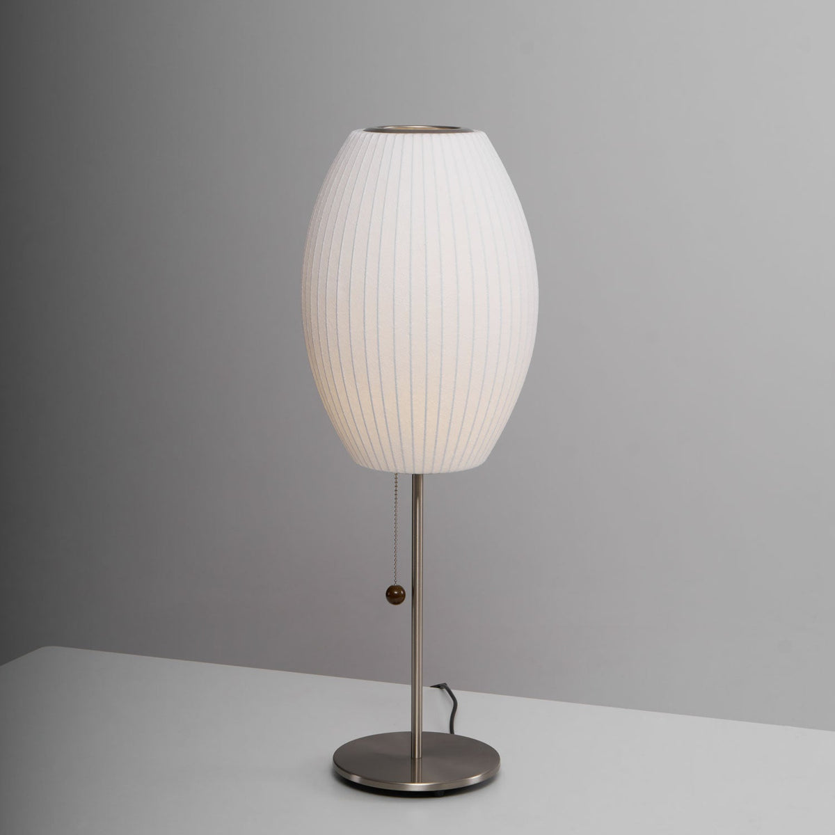 Faux Silk Bubble Table Lamp with Chrome Stem and Pull Chain