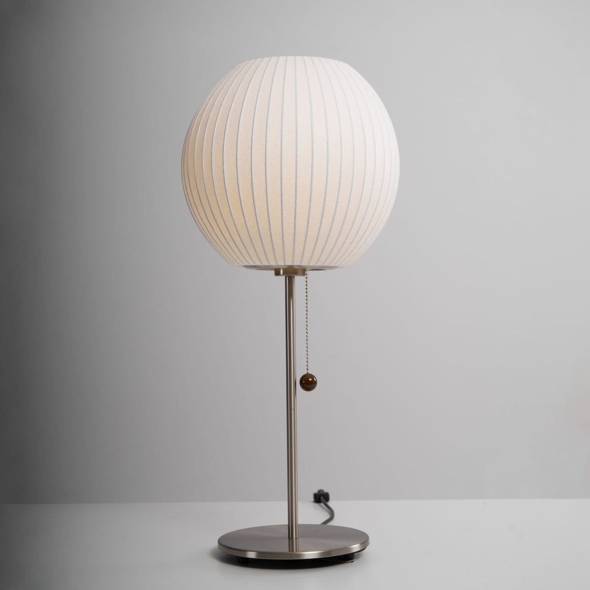 Faux Silk Bubble Table Lamp with Chrome Stem and Pull Chain