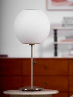 Faux Silk Bubble Table Lamp with Chrome Stem and Pull Chain