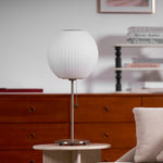Faux Silk Bubble Table Lamp with Chrome Stem and Pull Chain