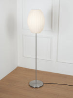 Lumina Spherical Floor Lamp – Handcrafted Silk Shade in Polished Chrome