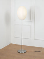 Lumina Spherical Floor Lamp – Handcrafted Silk Shade in Polished Chrome