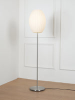 Lumina Spherical Floor Lamp – Handcrafted Silk Shade in Polished Chrome