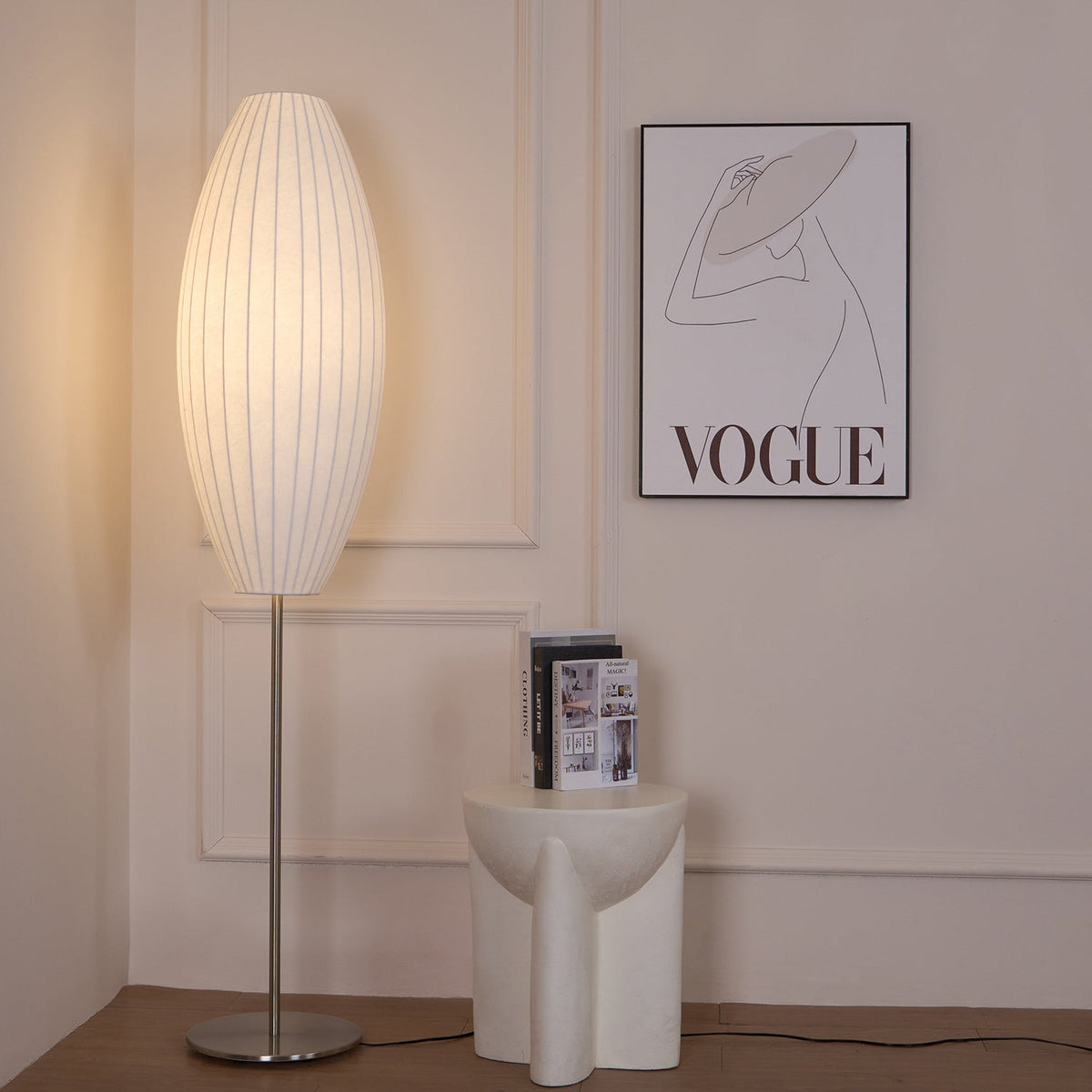 Lumina Spherical Floor Lamp – Handcrafted Silk Shade in Polished Chrome