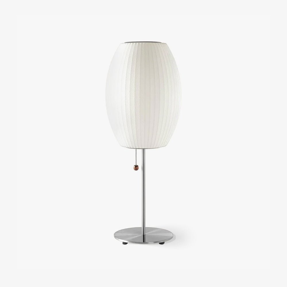 Faux Silk Bubble Table Lamp with Chrome Stem and Pull Chain