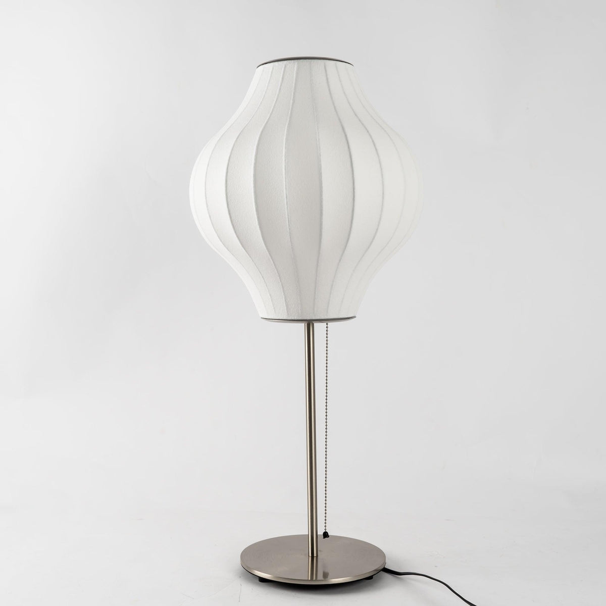 Faux Silk Bubble Table Lamp with Chrome Stem and Pull Chain