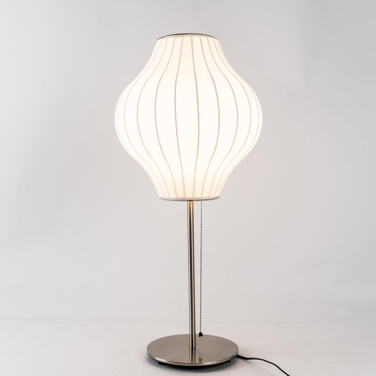 Faux Silk Bubble Table Lamp with Chrome Stem and Pull Chain