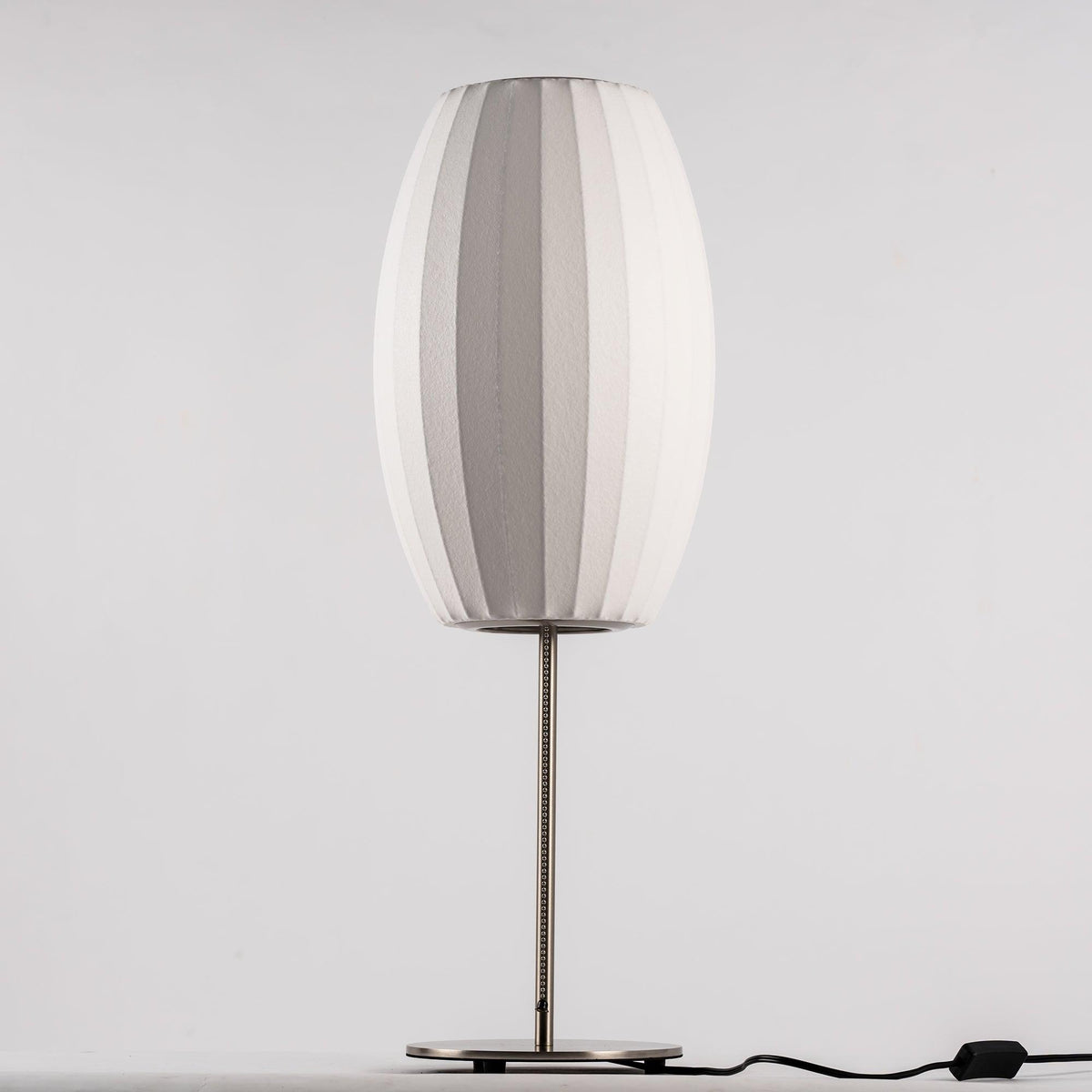 Faux Silk Bubble Table Lamp with Chrome Stem and Pull Chain