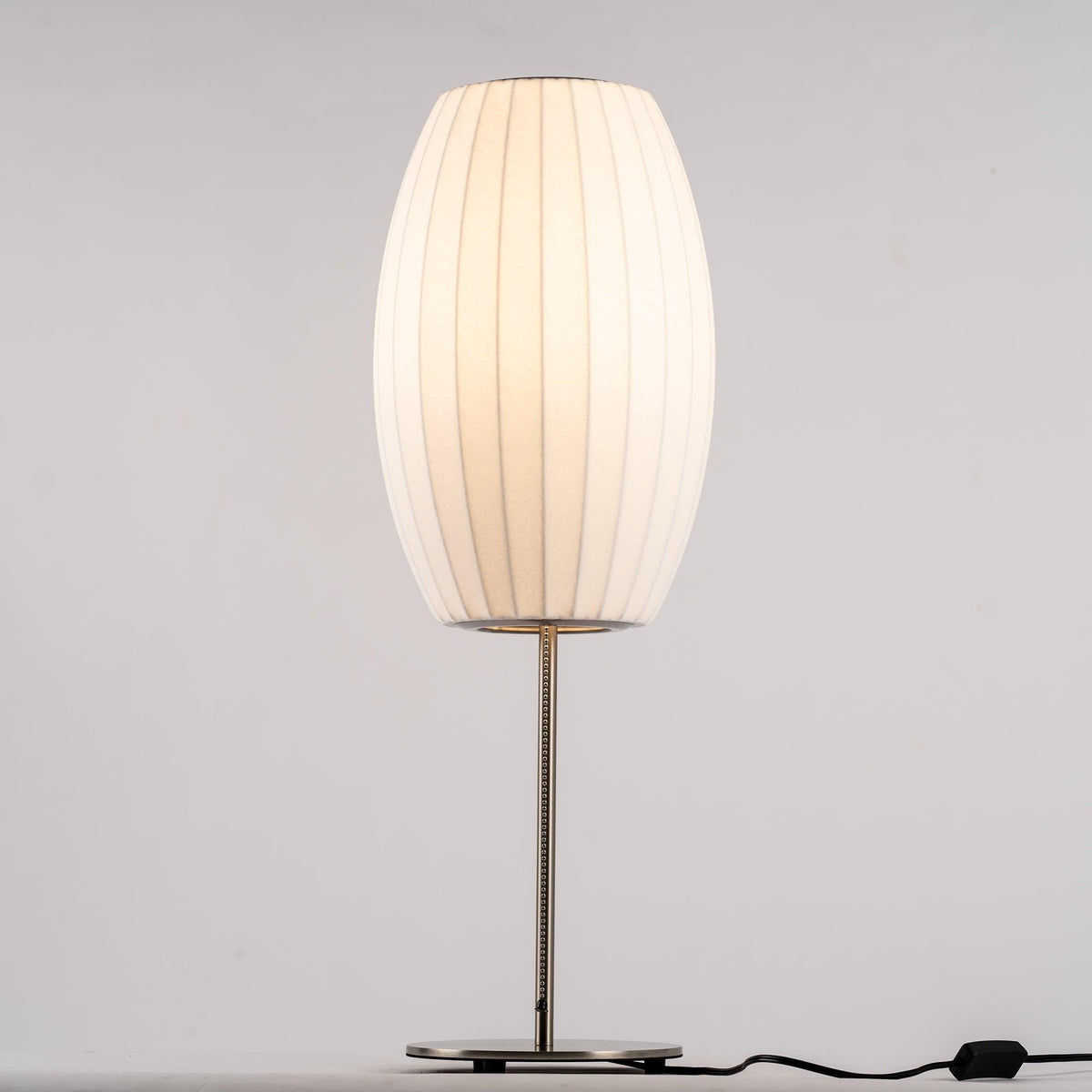 Faux Silk Bubble Table Lamp with Chrome Stem and Pull Chain