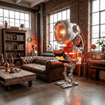 Neo Scout Robot Sculpture Floor Lamp with Glowing Visor