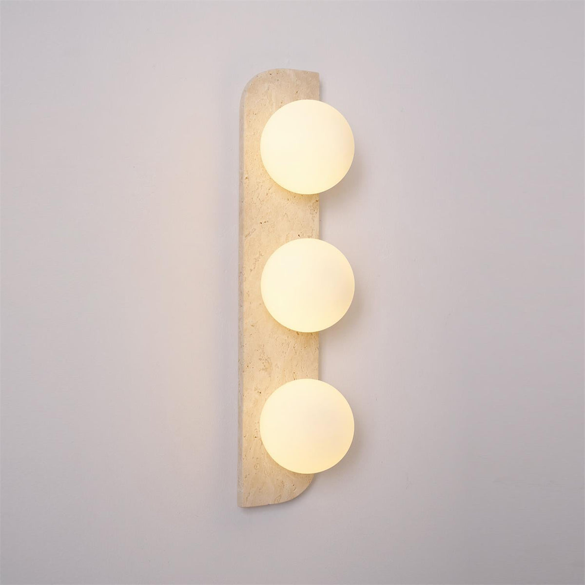 Elysian Travertine Wall Sconce with Glass Globes – Modern Natural Stone Lighting