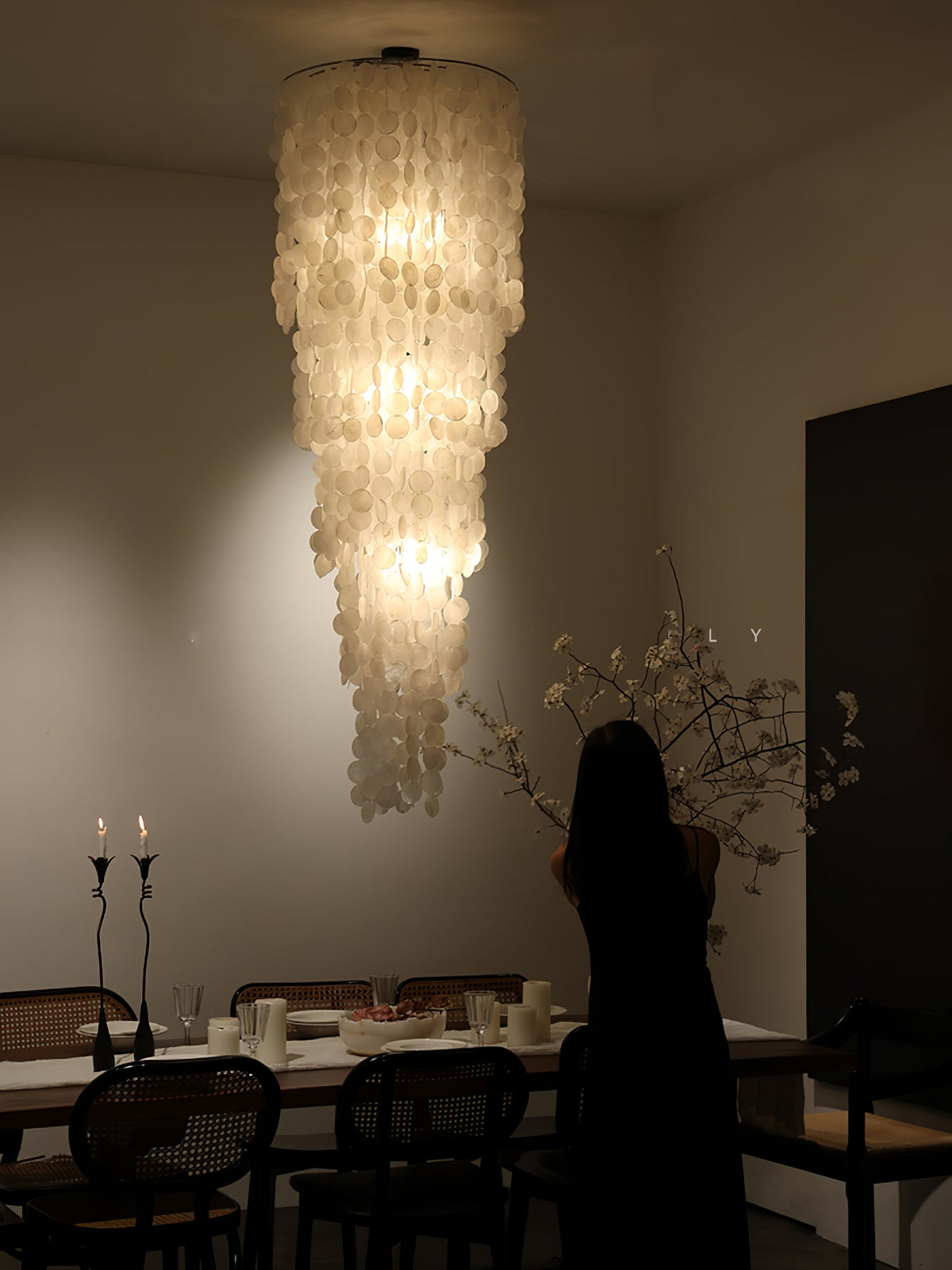 Nerida Shell Chandelier — Natural Shell & Gold Ring Pendant Light
