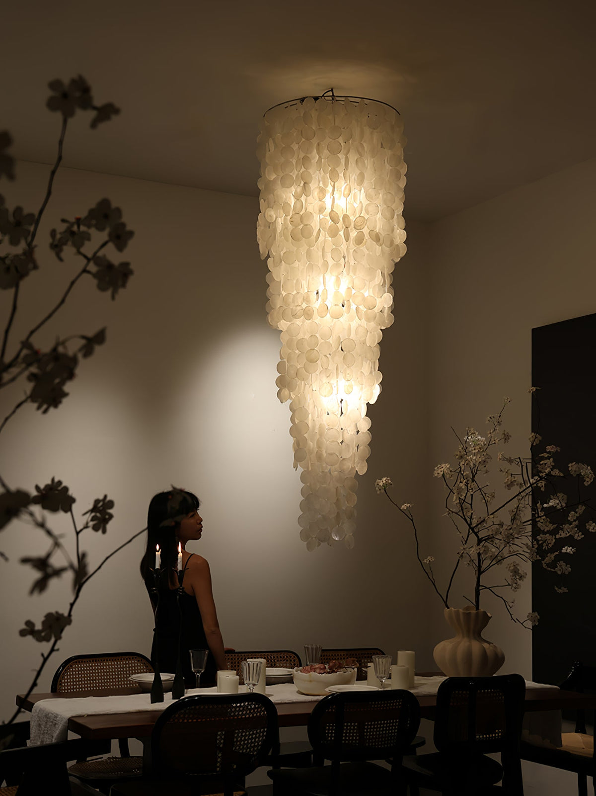 Nerida Shell Chandelier — Natural Shell & Gold Ring Pendant Light