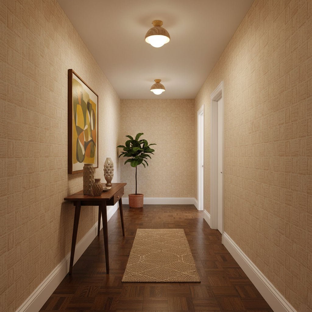 Nerio Travertine Dome Ceiling Light with Wooden Accent