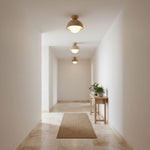 Nerio Travertine Dome Ceiling Light with Wooden Accent