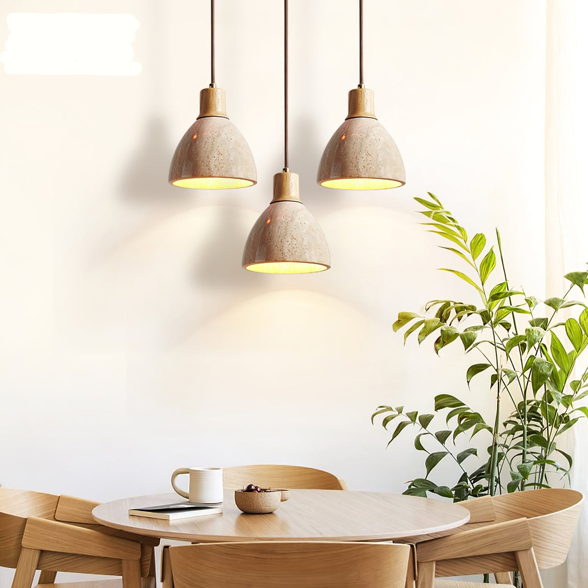 Nerio Pendant Light in Natural Travertine and Wood