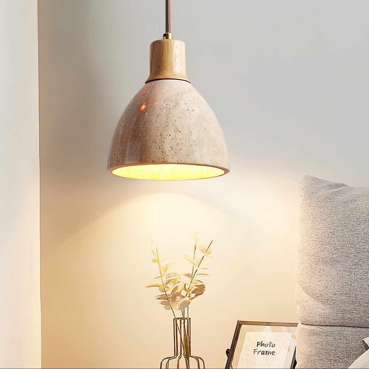 Nerio Pendant Light in Natural Travertine and Wood