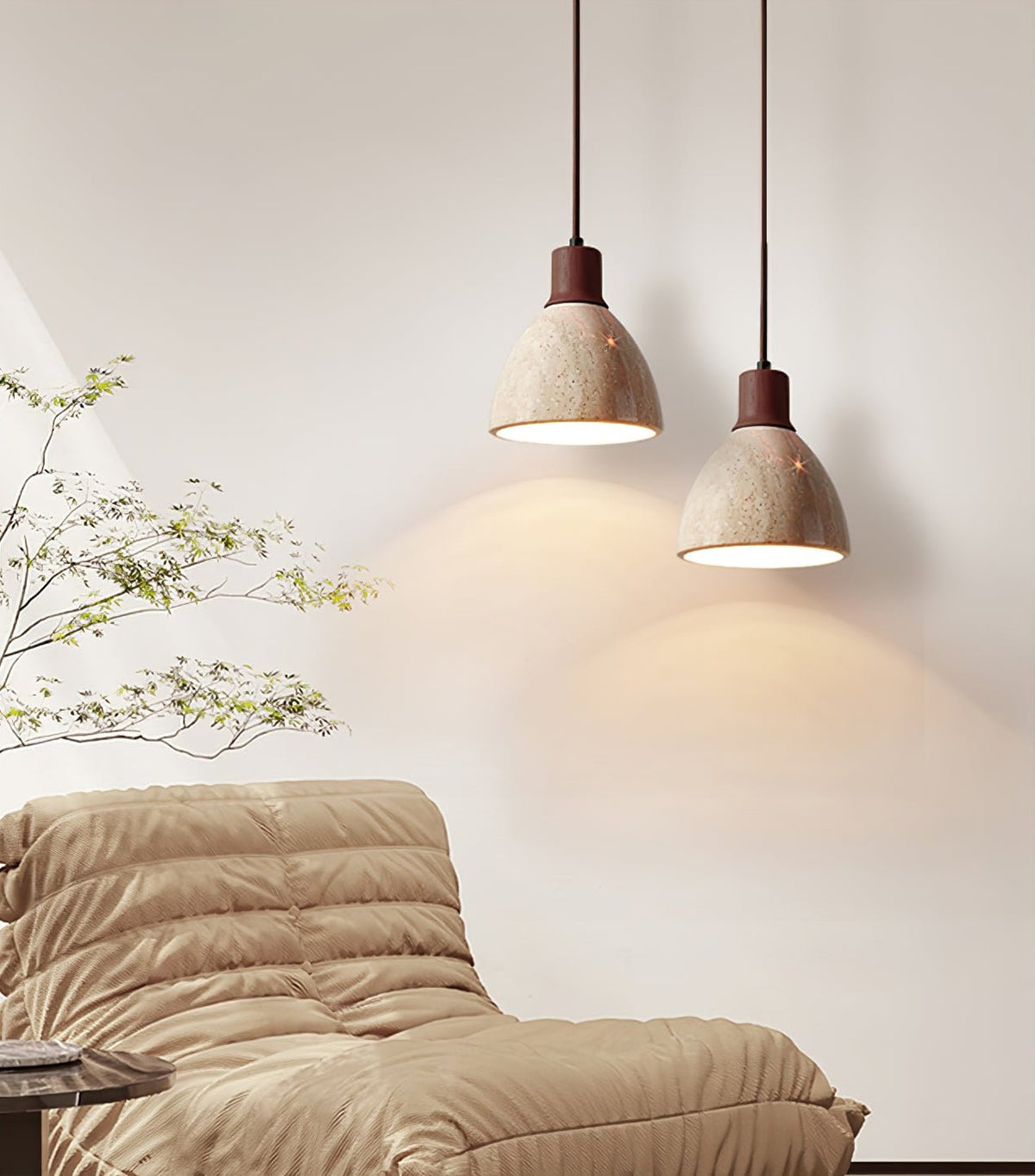 Nerio Pendant Light in Natural Travertine and Wood