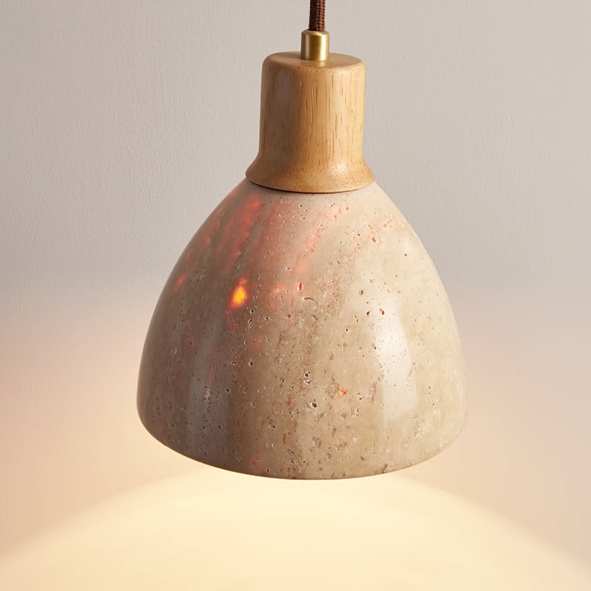 Nerio Pendant Light in Natural Travertine and Wood