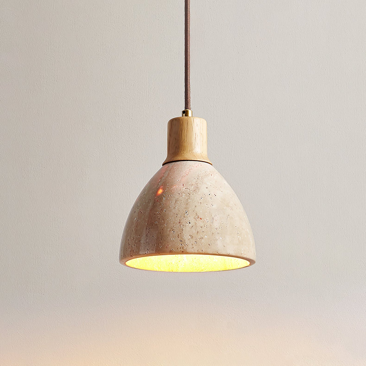 Nerio Pendant Light in Natural Travertine and Wood