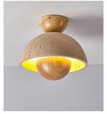 Nerio Travertine Dome Ceiling Light with Wooden Accent