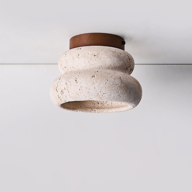 Neris Ceiling Light in Yellow Travertine and Walnut