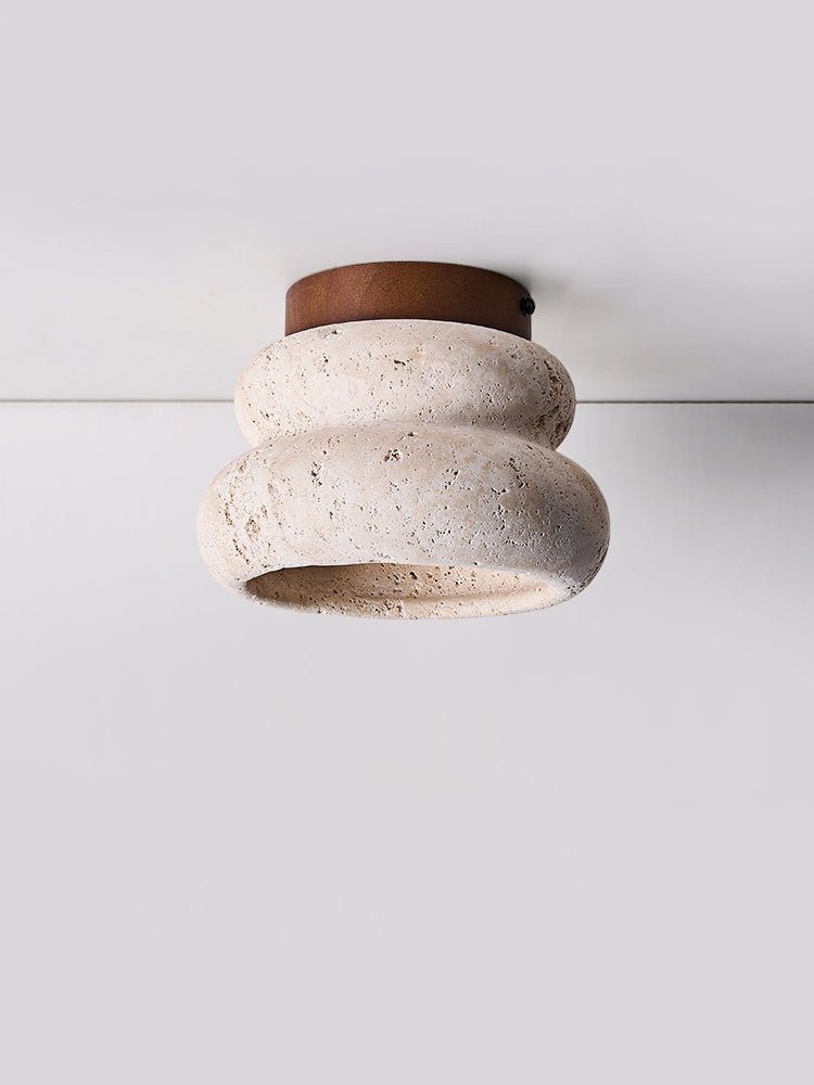 Neris Ceiling Light in Yellow Travertine and Walnut