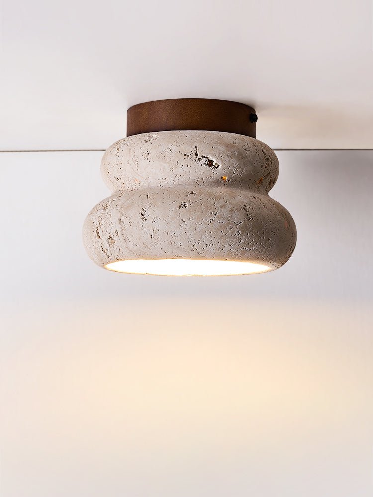 Neris Ceiling Light in Yellow Travertine and Walnut