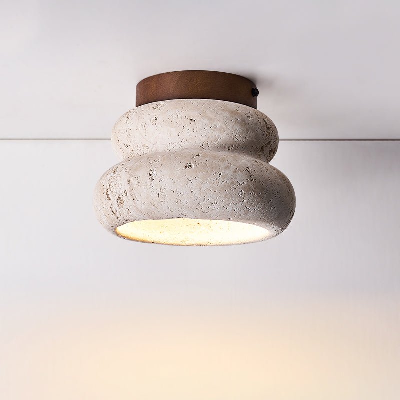 Neris Ceiling Light in Yellow Travertine and Walnut