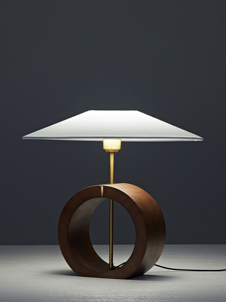 Neris Sculptural Table Lamp with Wooden Base and Brass Stem