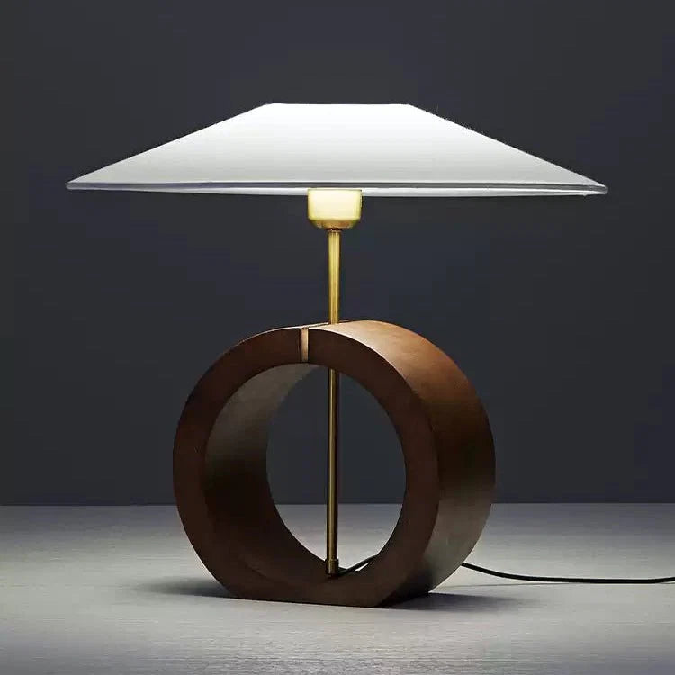 Neris Sculptural Table Lamp with Wooden Base and Brass Stem