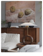 Neris Sculptural Table Lamp with Wooden Base and Brass Stem